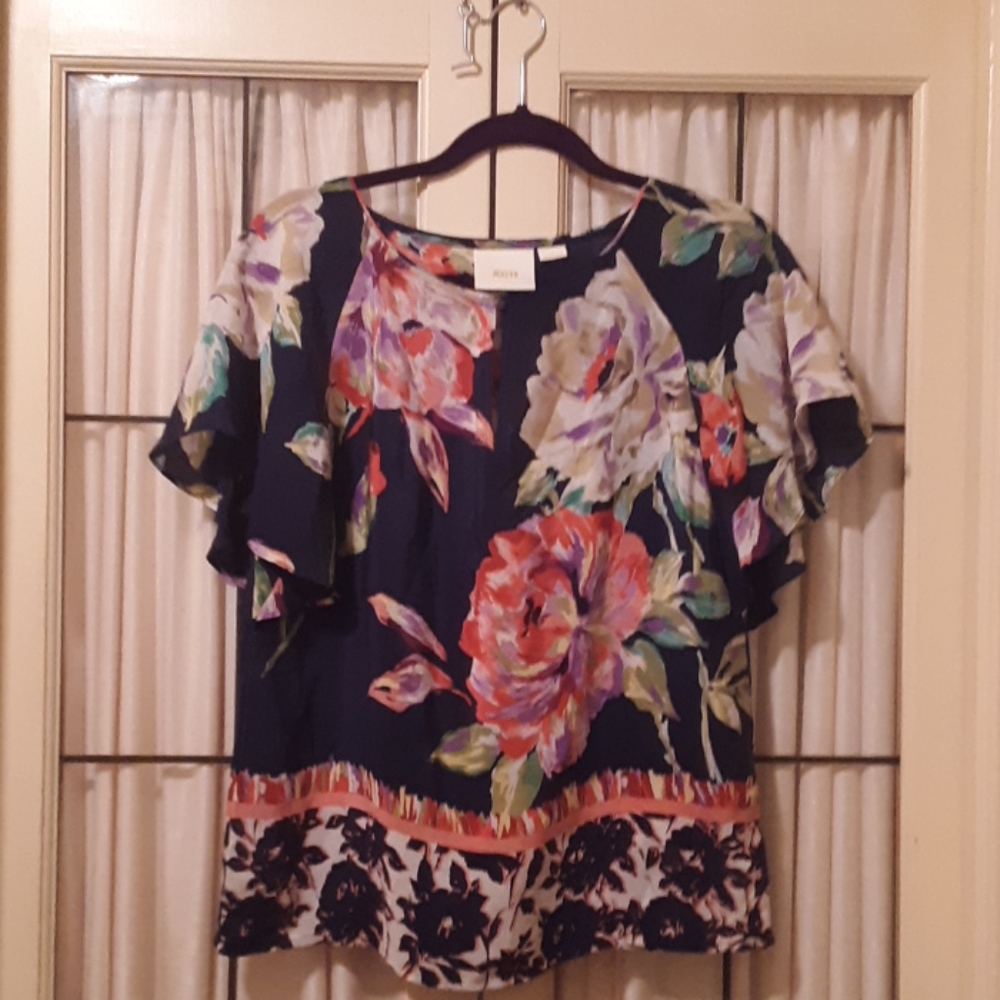Anthropologie Maeve Silk Floral Flutter Sleeve Top